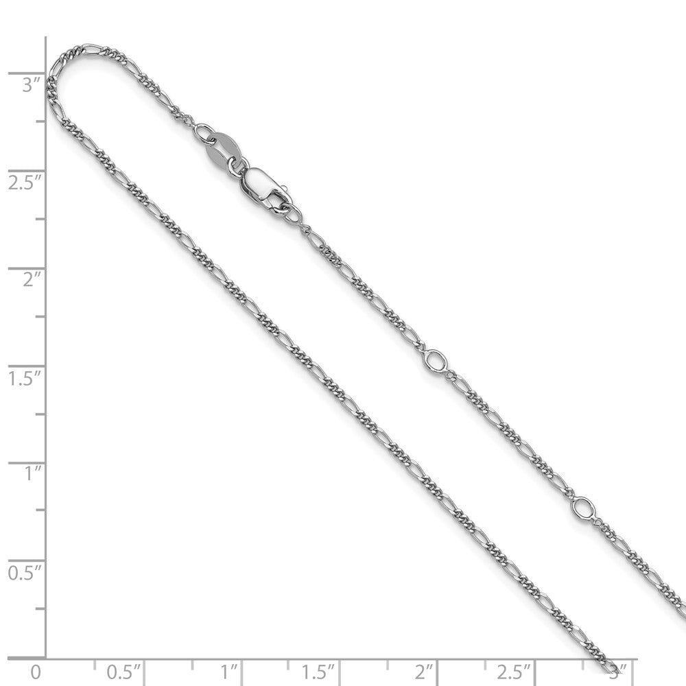 Sterling Silver Rhodium-plated 1.45mm Figaro 1in+1in Adjustable Chain