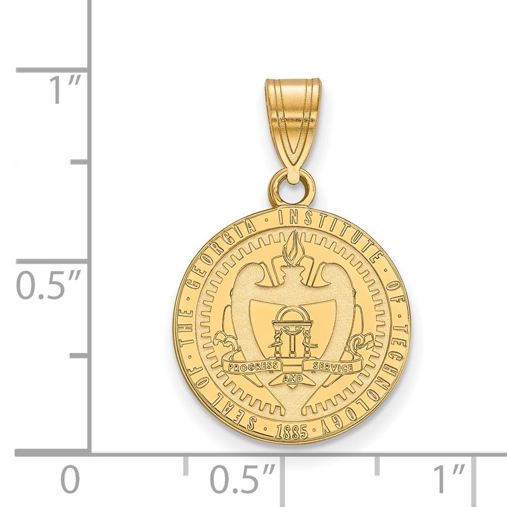 Sterling Silver Gold-plated Georgia Tech Medium Crest Pendant