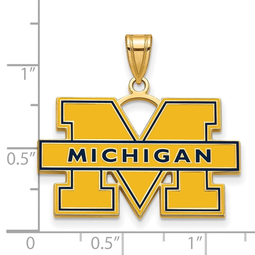 Sterling Silver Gold-plated U. of Michigan Large Enamel Pendant