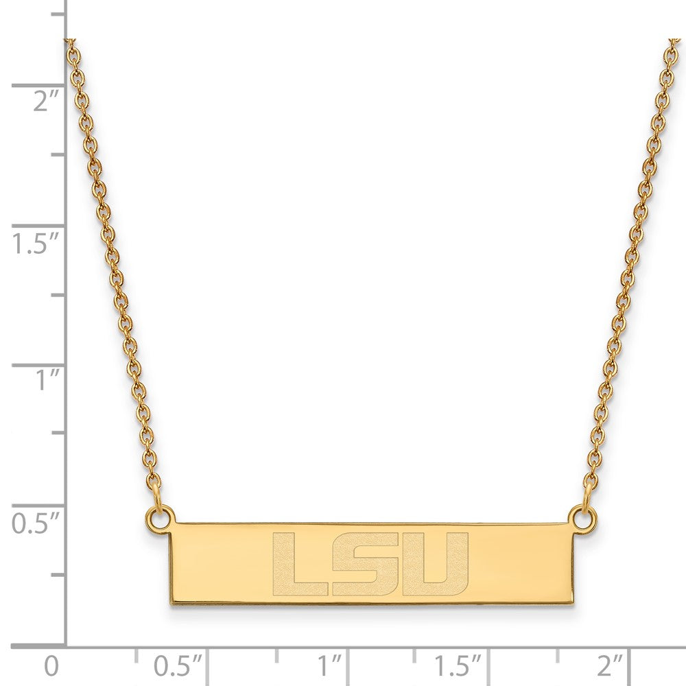 Sterling Silver Gold-plated Louisiana L-S-U Small Bar Necklace
