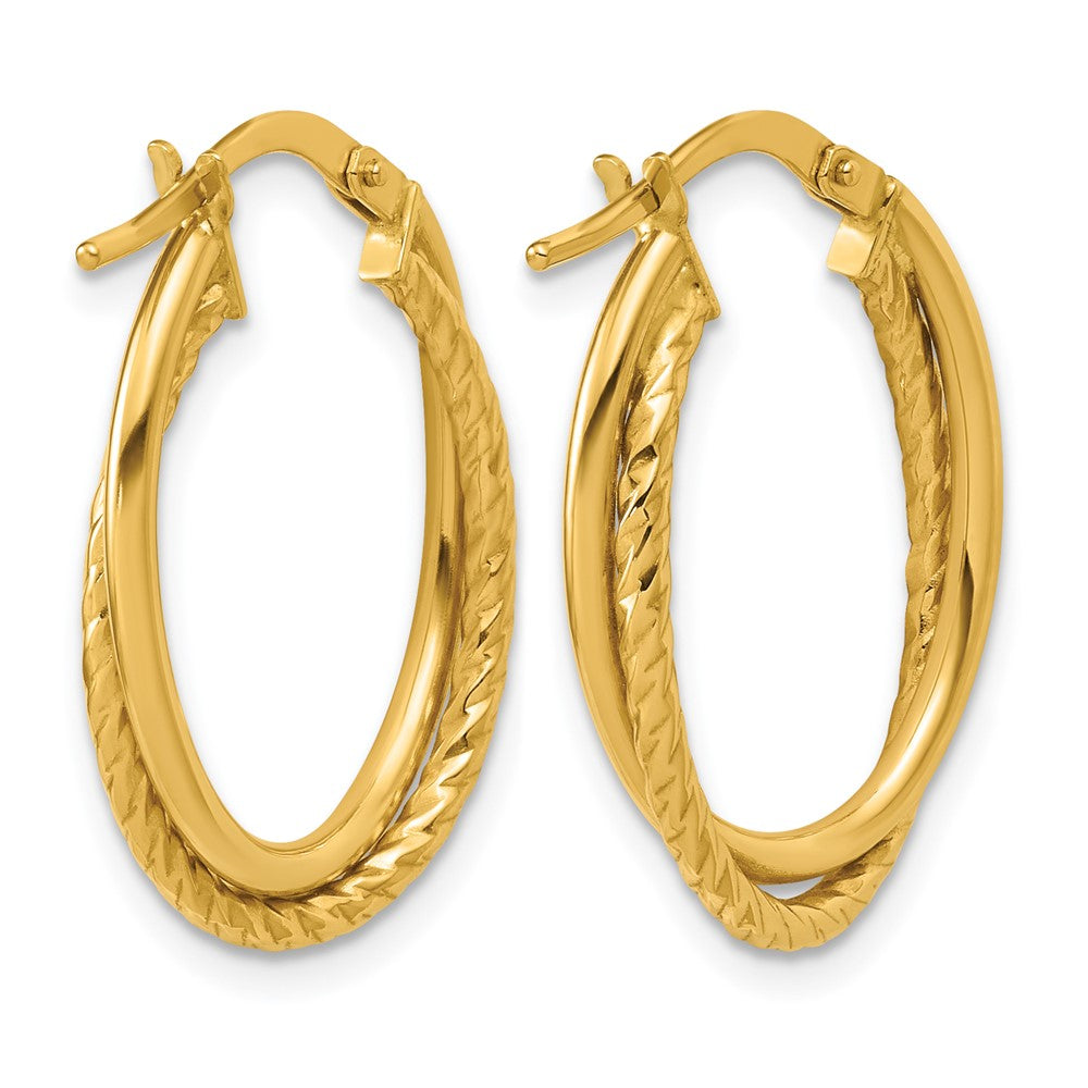 14K Gold Polished Textured Oval Hoop Earrings