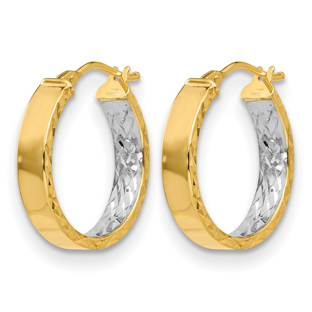 14K with White Rhodium Polished and Diamond-cut Hoop Earrings