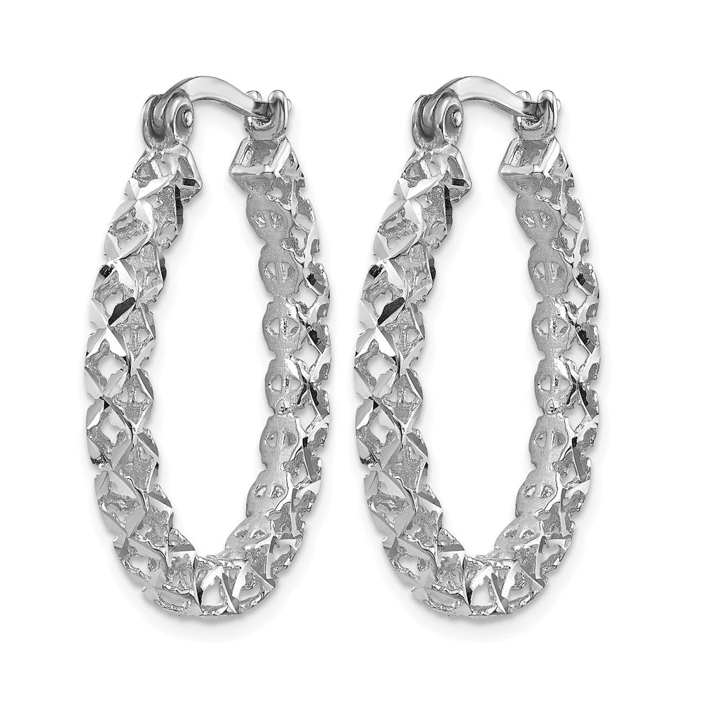 14K White Gold Polished Diamond-cut Hollow Hoop Earrings