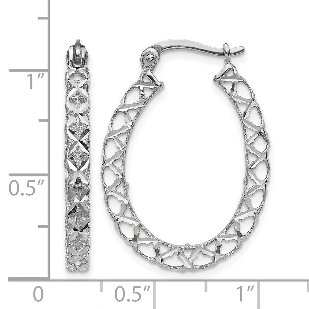 14K White Gold Polished Diamond-cut Hollow Hoop Earrings