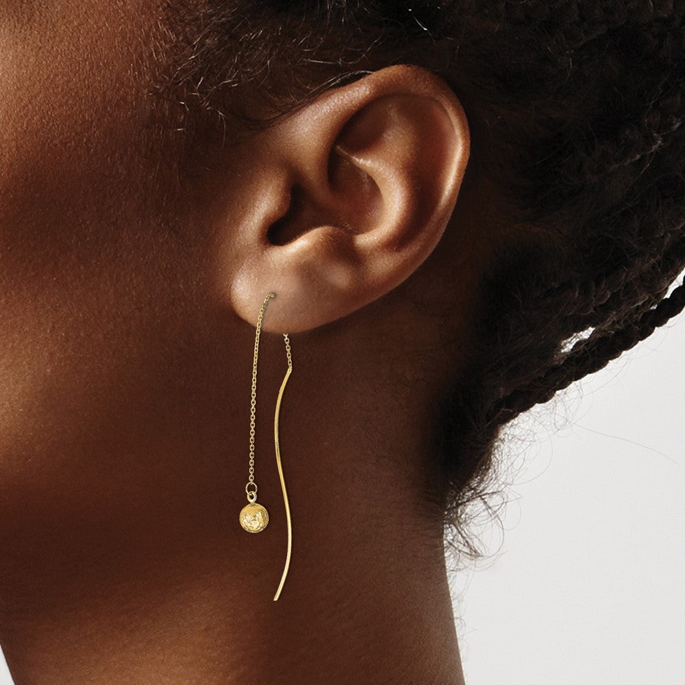 14K Polished Diamond-cut Threader Earrings