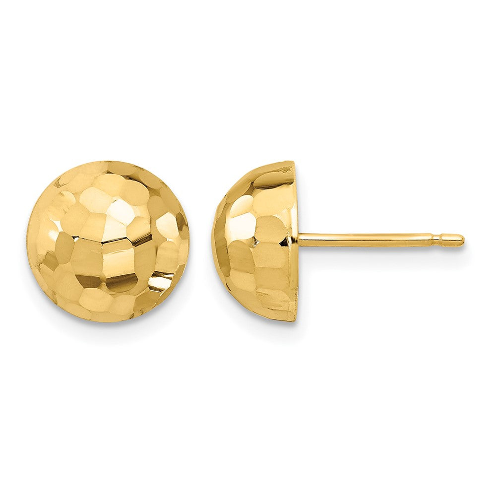 14K Polished Diamond-cut 10mm Button Post Earrings