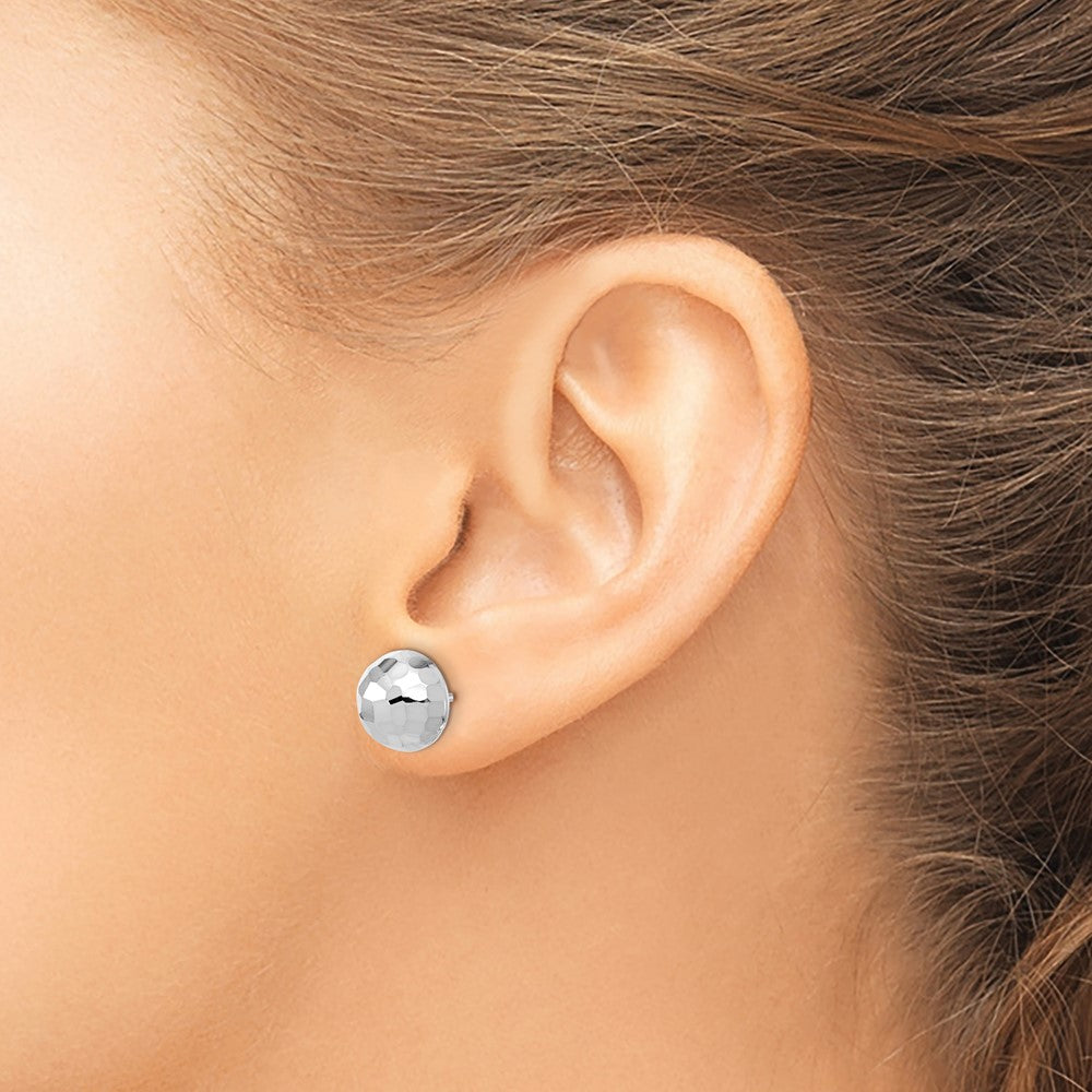 14K White Gold Polished Diamond-cut 10mm Button Post Earrings