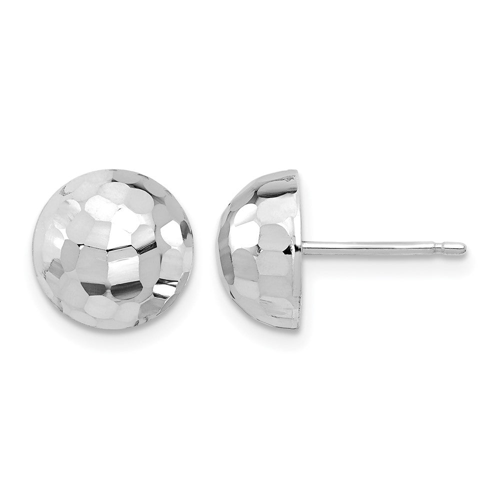14K White Gold Polished Diamond-cut 10mm Button Post Earrings