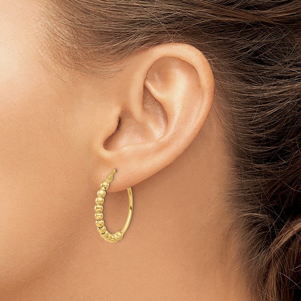 14K Polished Beaded Hoop Earrings
