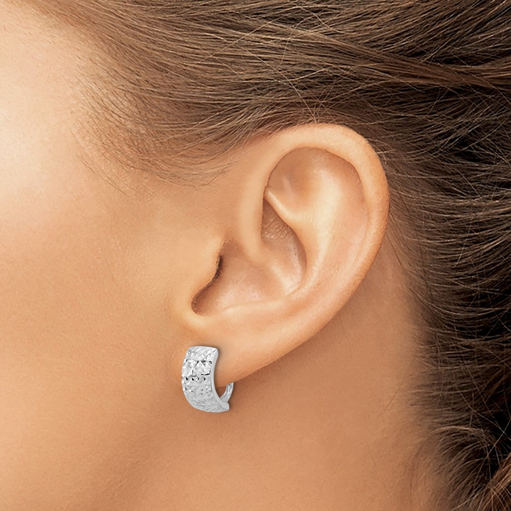 14K White Gold Polished and Diamond-cut Omega Back Earrings