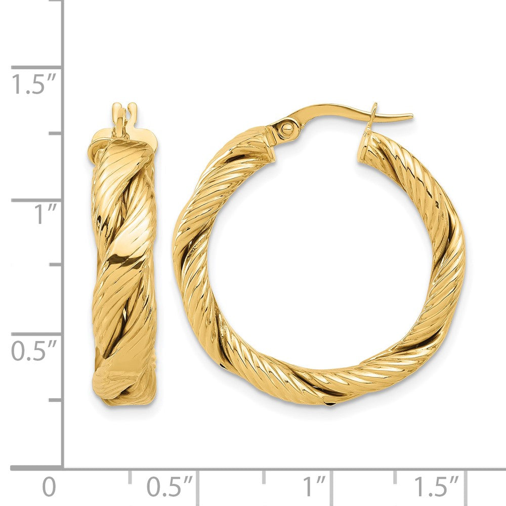 14K Polished and Textured Braided Hoop Earrings