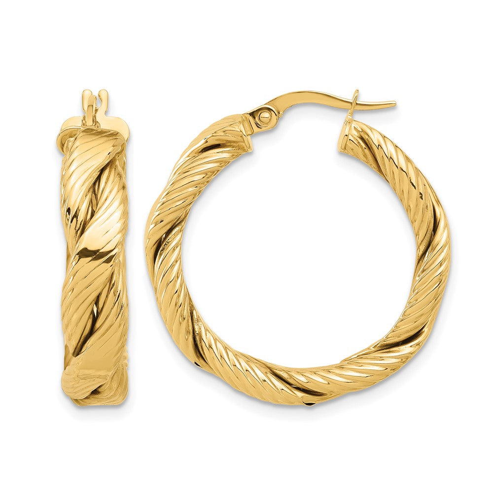 14K Polished and Textured Braided Hoop Earrings