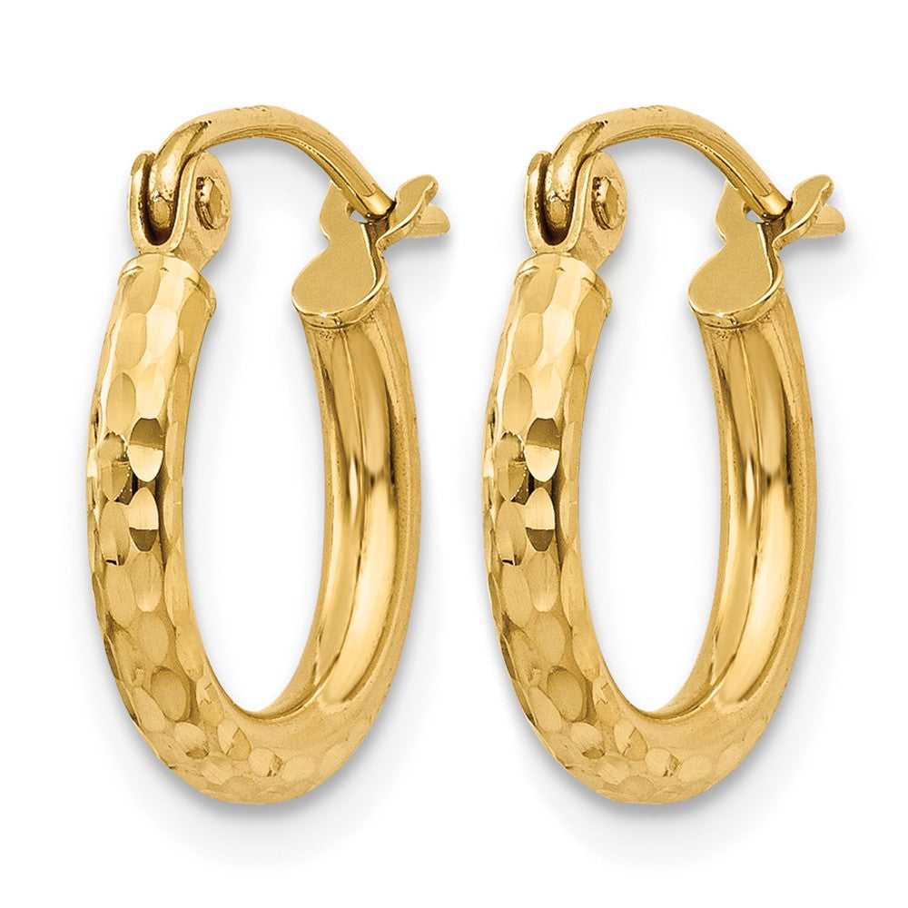 14K Diamond-cut 2mm Round Tube Hoop Earrings