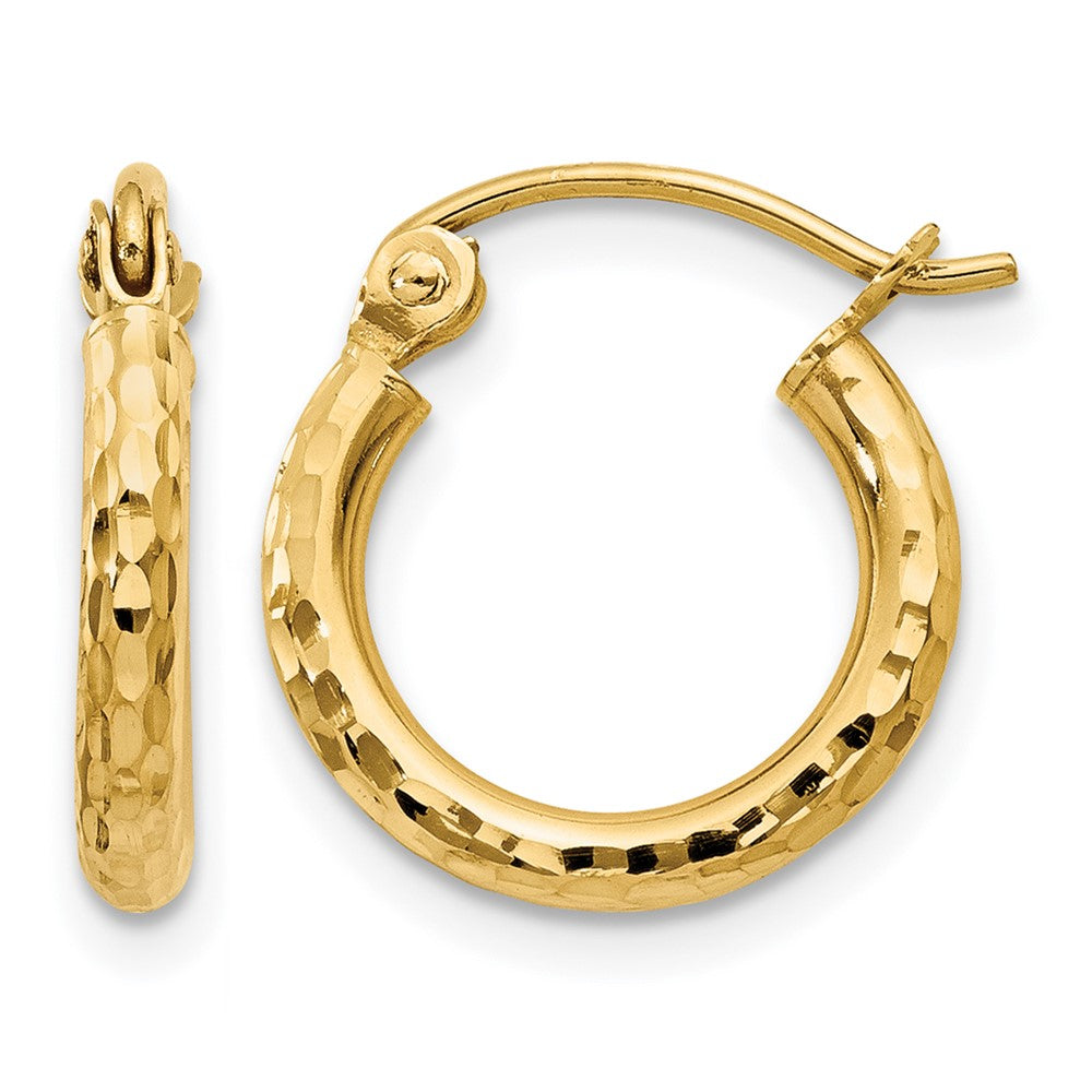 14K Diamond-cut 2mm Round Tube Hoop Earrings