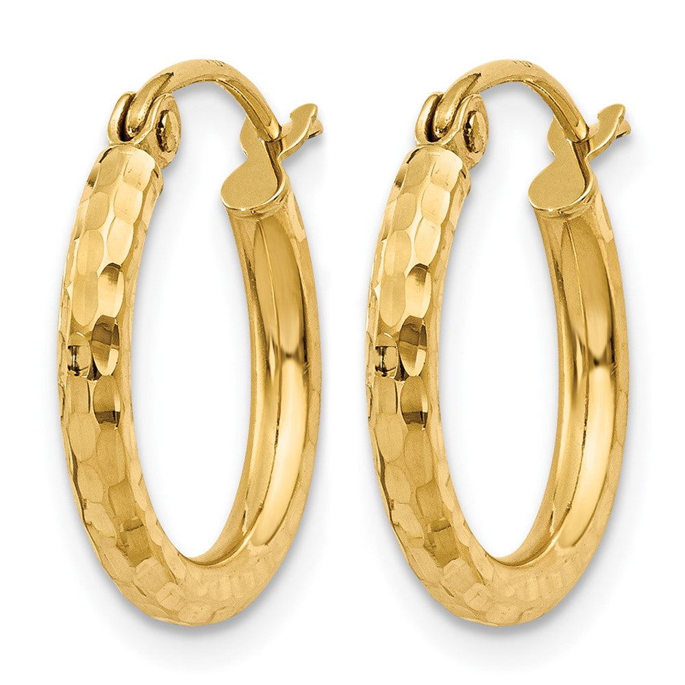 14K Diamond-cut 2mm Round Tube Hoop Earrings