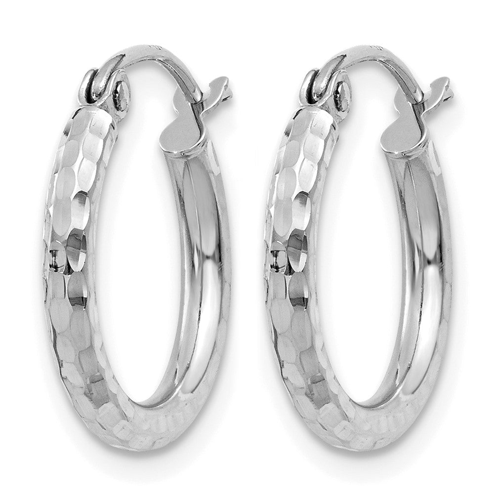 14K White Gold Diamond-cut 2mm Round Tube Hoop Earrings