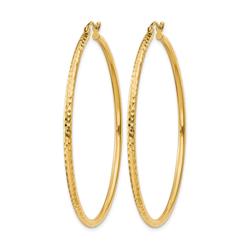 14K Diamond-cut 2mm Round Tube Hoop Earrings