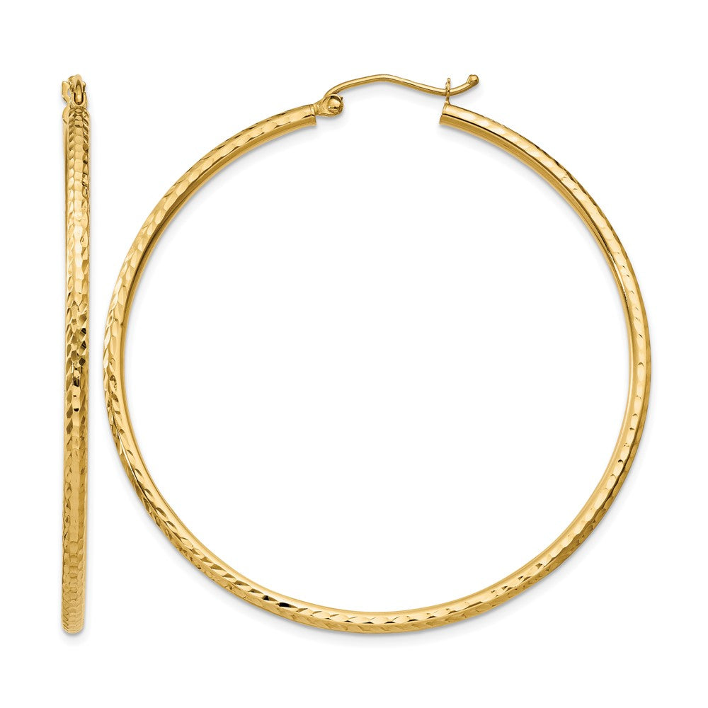 14K Diamond-cut 2mm Round Tube Hoop Earrings