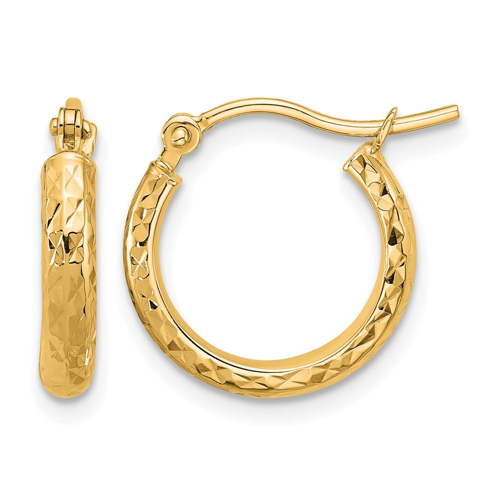14K Diamond-cut 2.5x15mm Hollow Hoop Earrings