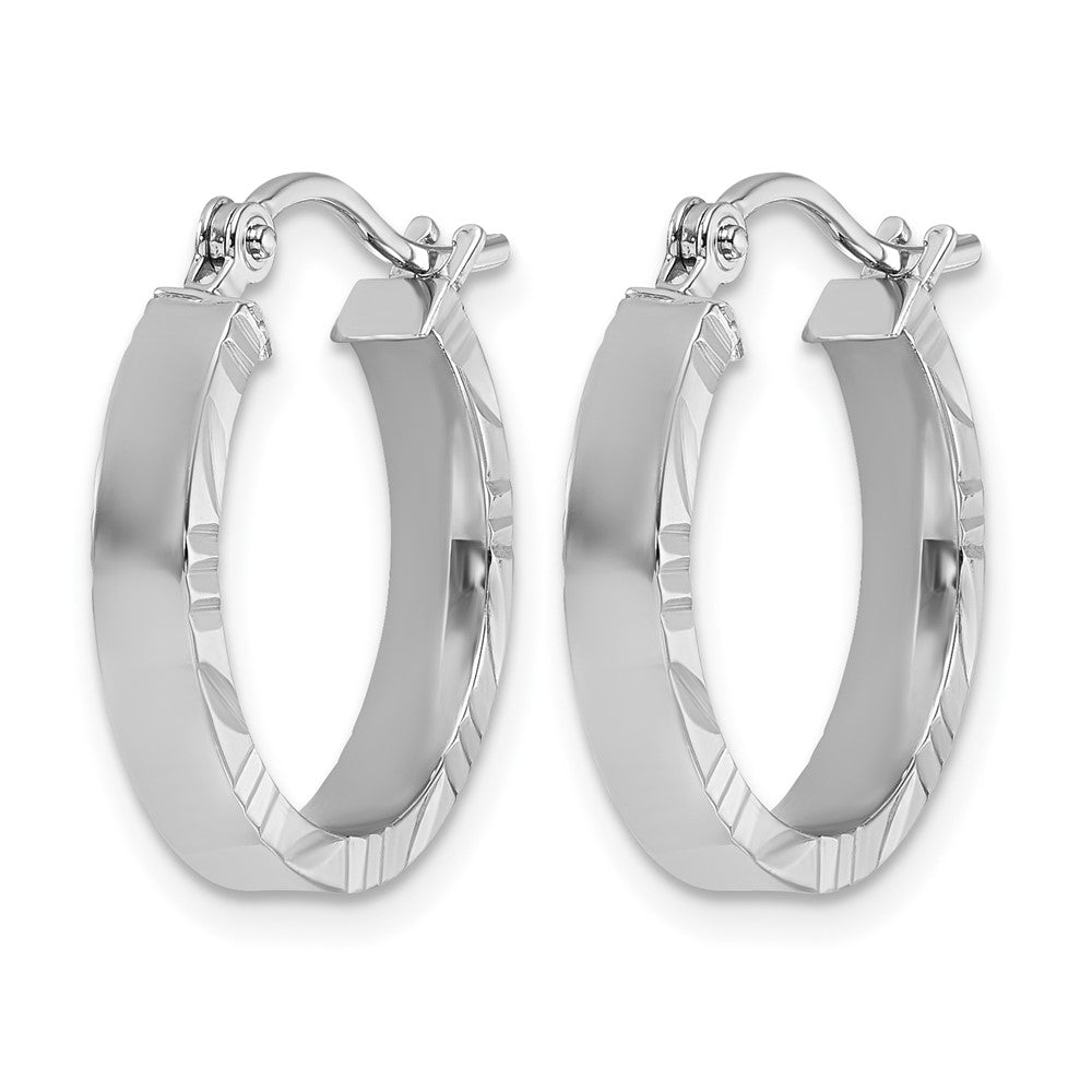 14K White Gold Small 3mm Diamond-cut Edge Polished Hoop Earrings