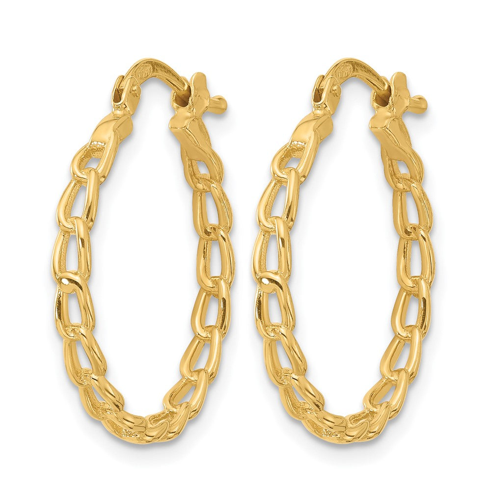 14K Polished Curb Link Design Hoop Earrings