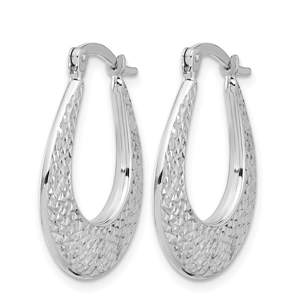 14K White Gold Polished and Diamond-cut Hoop Earrings