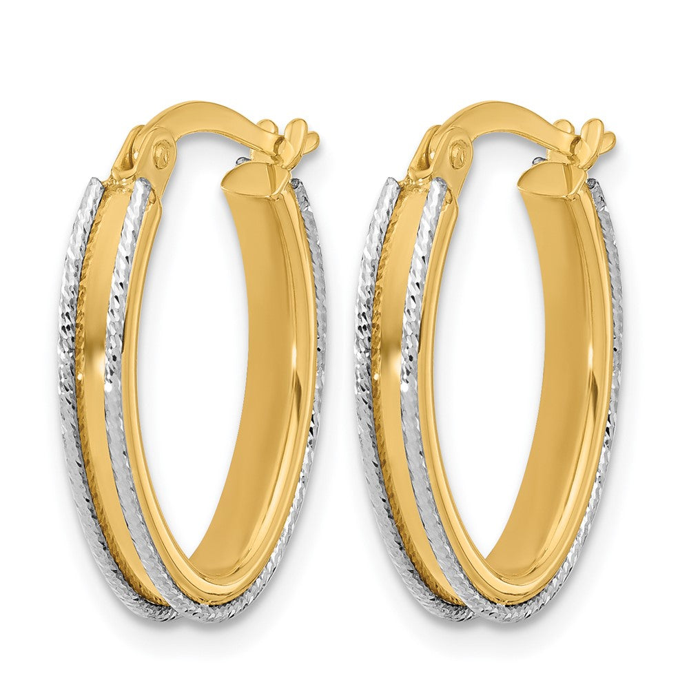 14K Two-tone Polished and Diamond-cut Oval Hoop Earrings