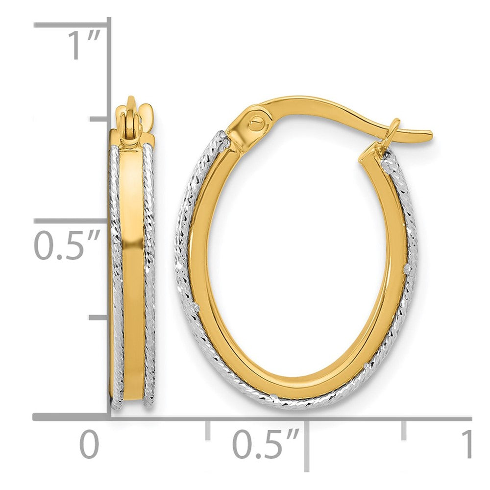 14K Two-tone Polished and Diamond-cut Oval Hoop Earrings