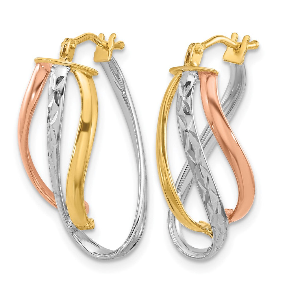 14K White RH/Rose GP Polished Diamond-cut Fancy Hoop Earrings