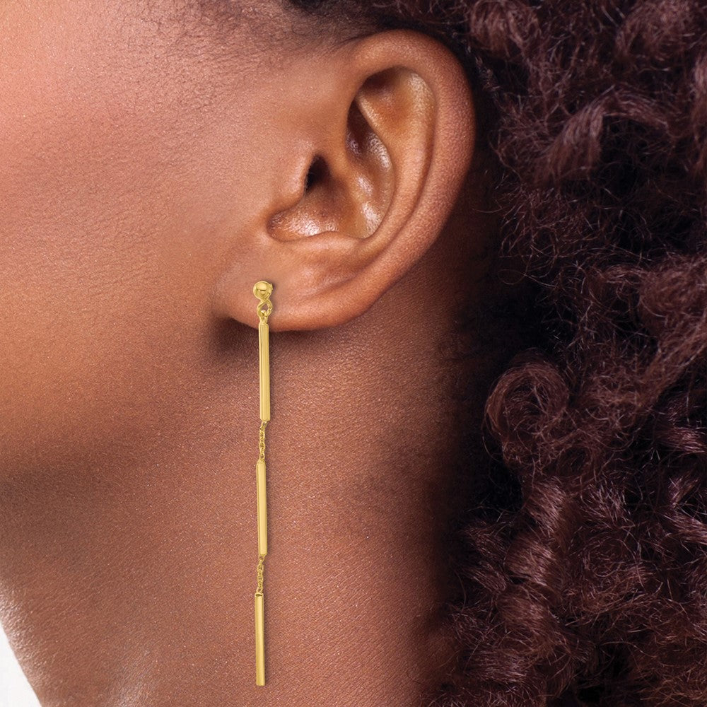 14K Polished 3 Bar Dangle Post Earrings