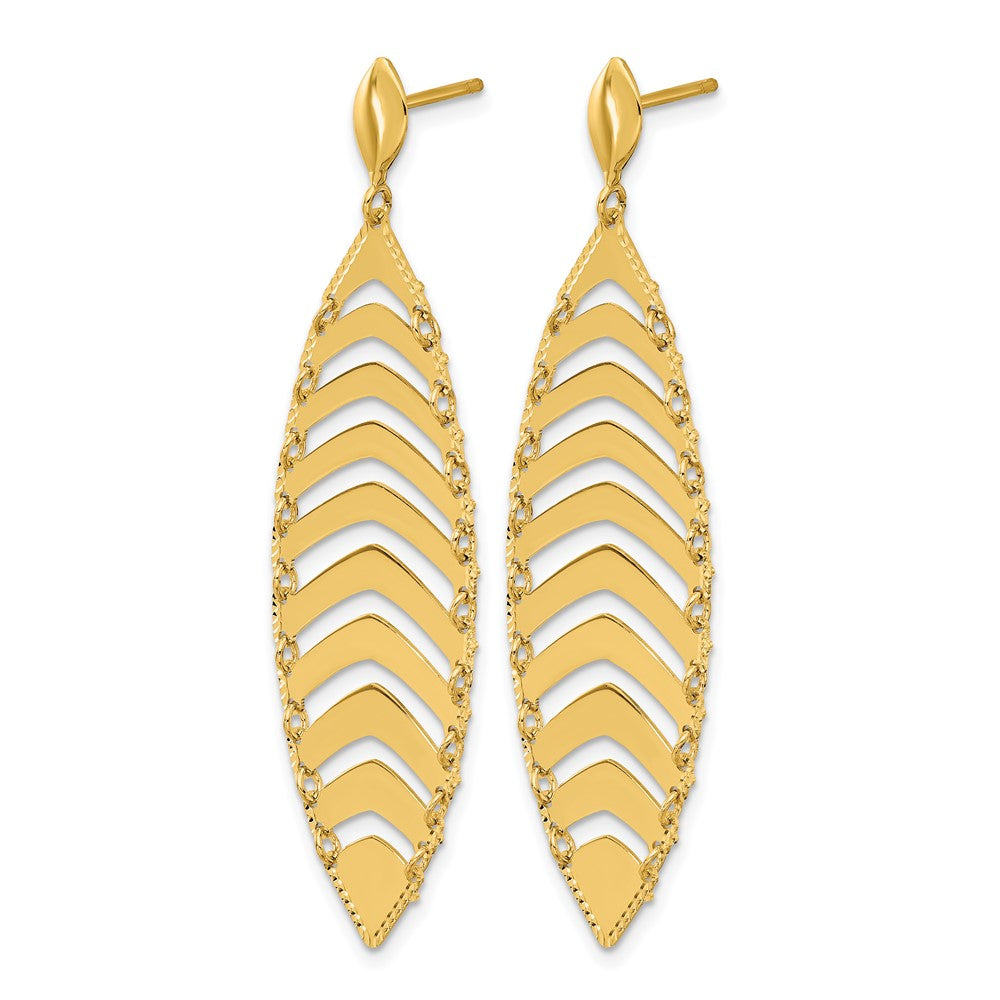 14K Polished Diamond-cut Post Dangle Leaf Earrings