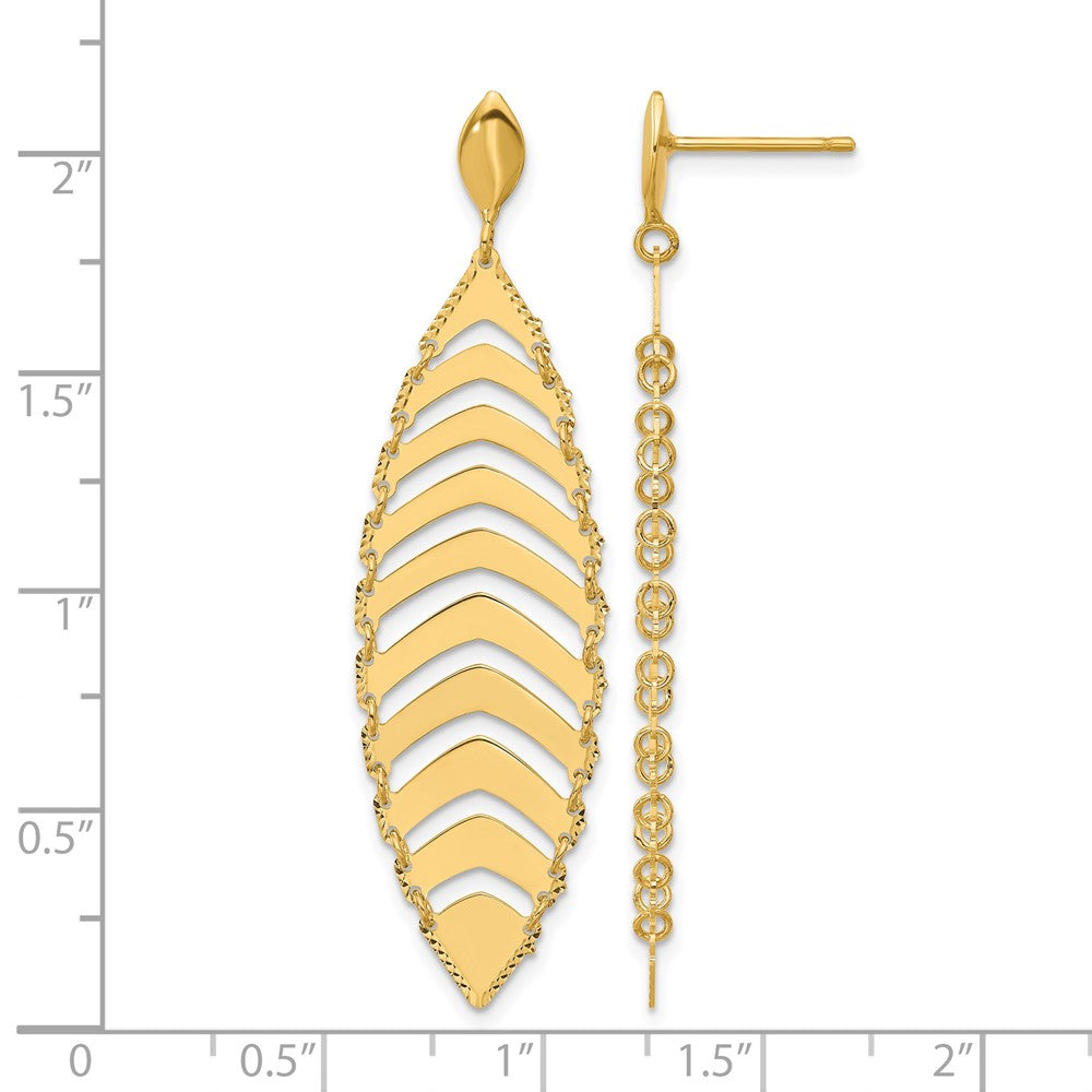 14K Polished Diamond-cut Post Dangle Leaf Earrings