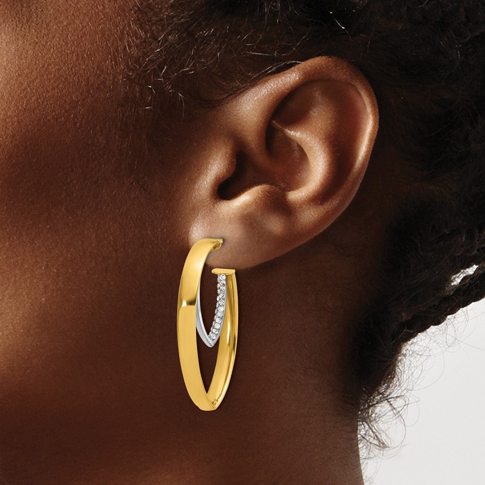 14K with White Rhodium Polished with Crystal Oval Drop Post Earrings