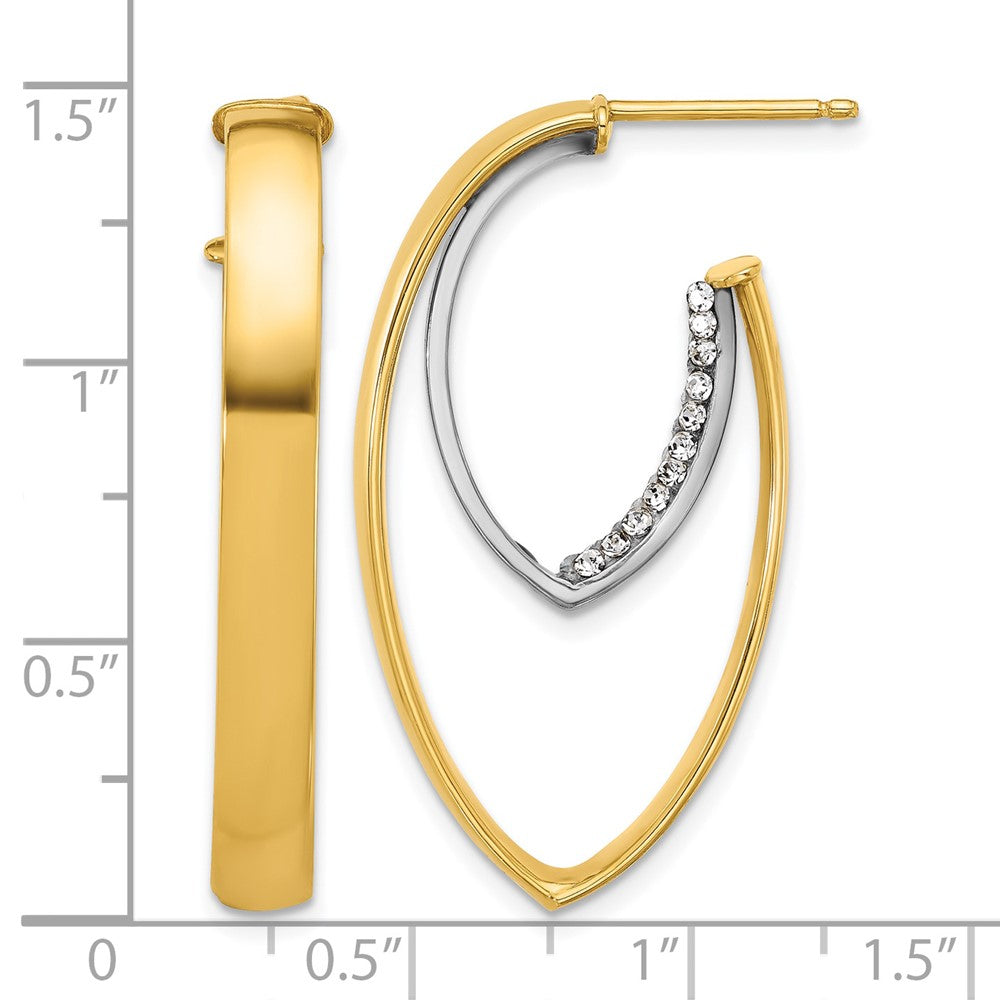 14K with White Rhodium Polished with Crystal Oval Drop Post Earrings