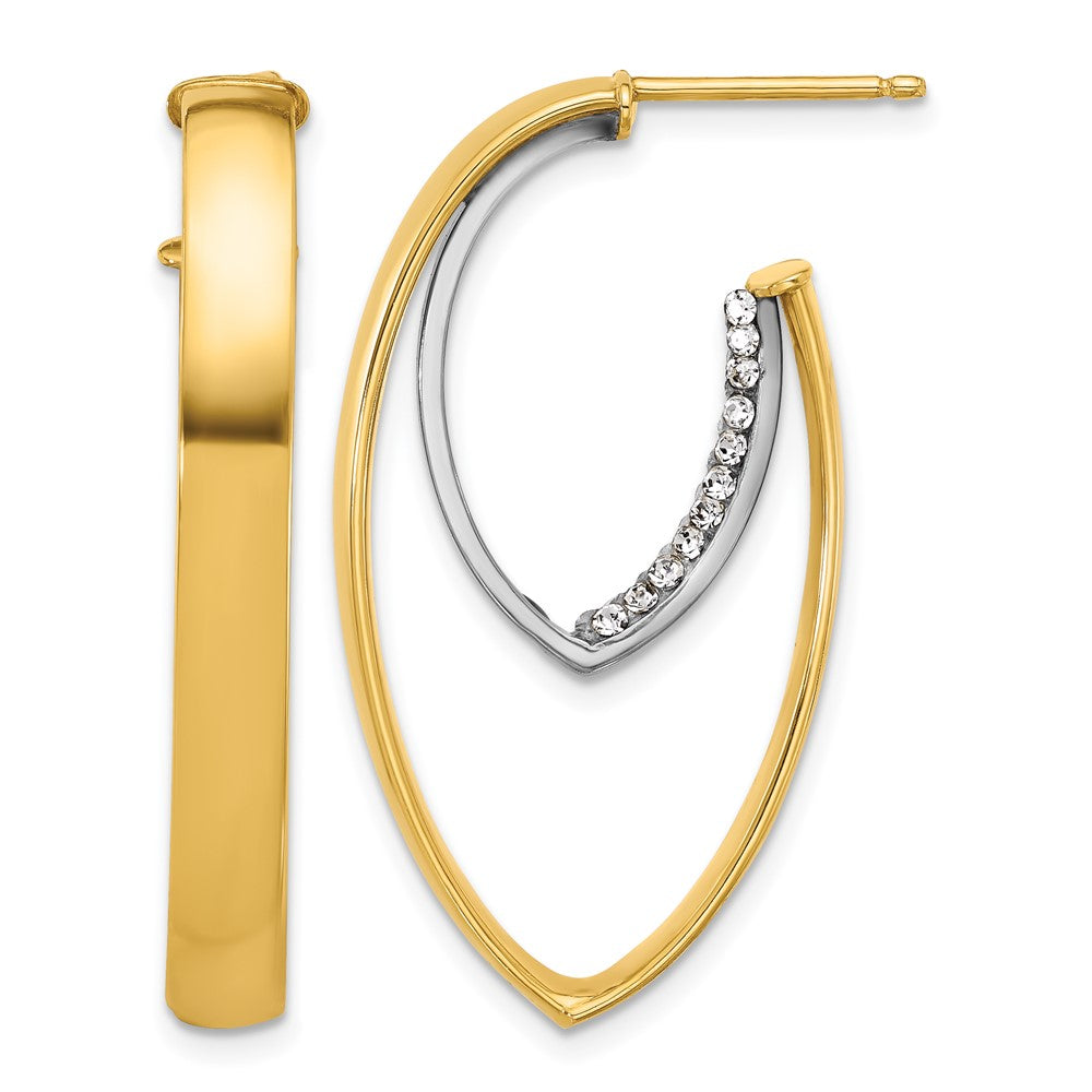 14K with White Rhodium Polished with Crystal Oval Drop Post Earrings
