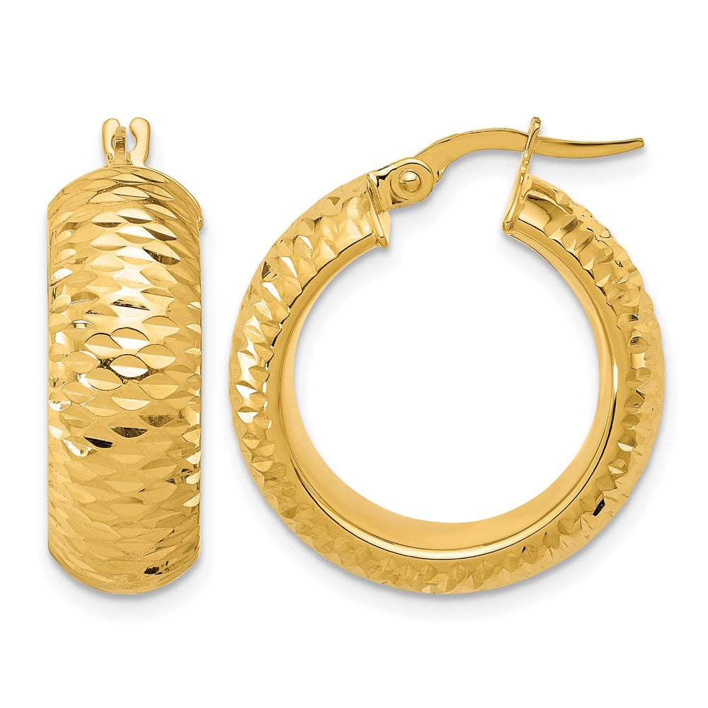14K Polished and Diamond-cut Half Round Circle Hoop Earrings