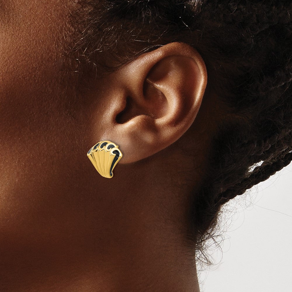 14K with Black Enamel Polished Fancy Post Earrings