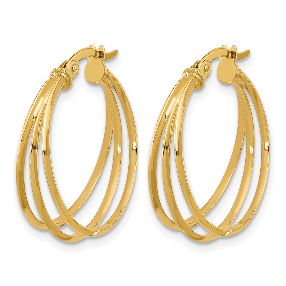 14K Polished 3-row Round Hoop Earrings