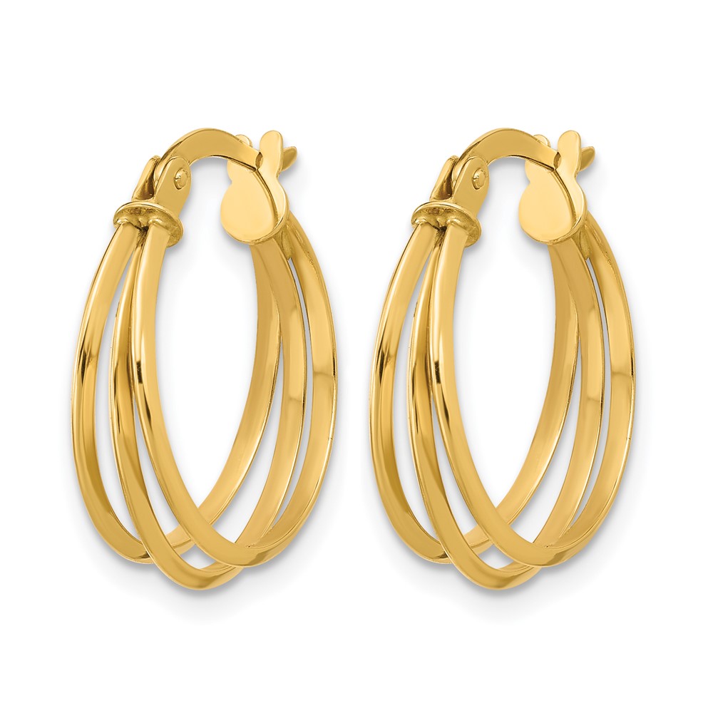 14K Polished 3-row Round Hoop Earrings