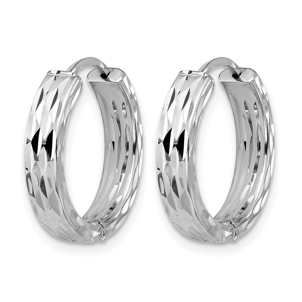 ' 14K with Wht RH-plat Polished/Dia-cut Hinged Hoop Earrings