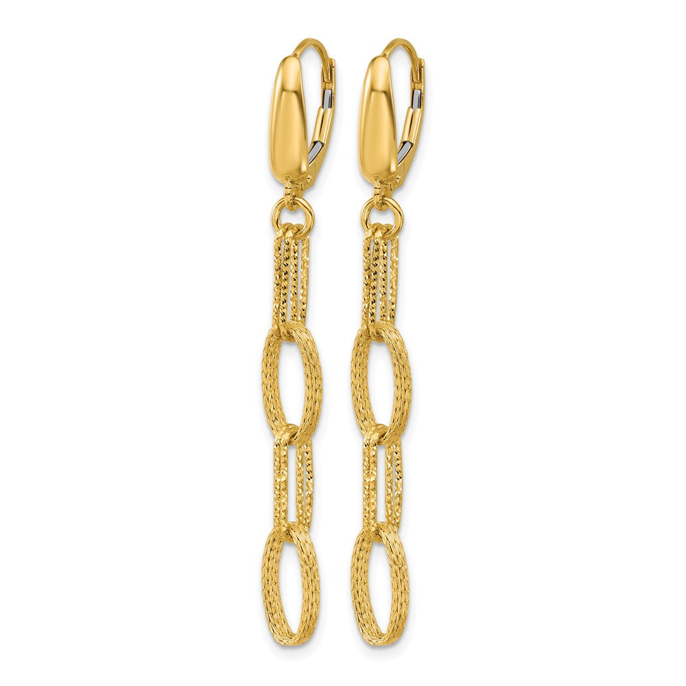 14K Polish/Texture/Dia-cut Fancy Oval Link Dangle Earrings