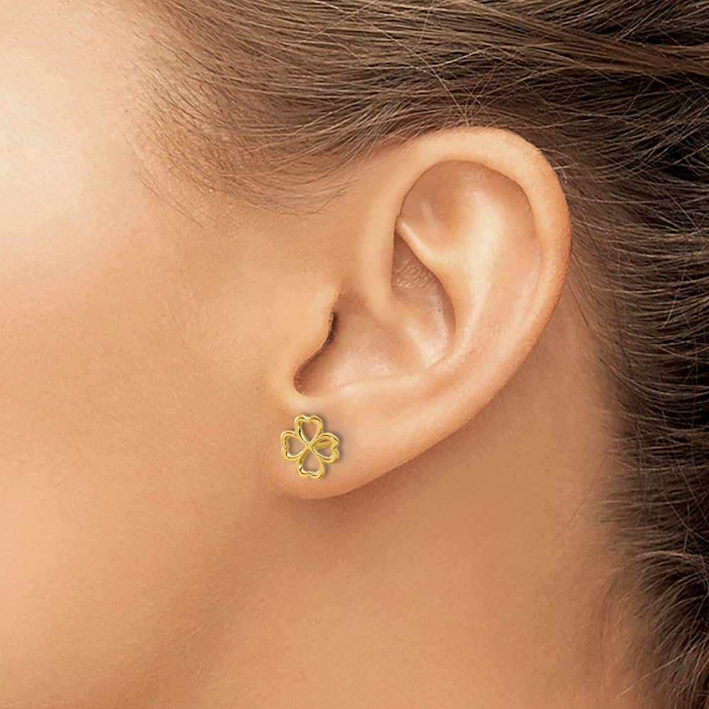 14K Polished 4-Leaf Clover Post Earrings