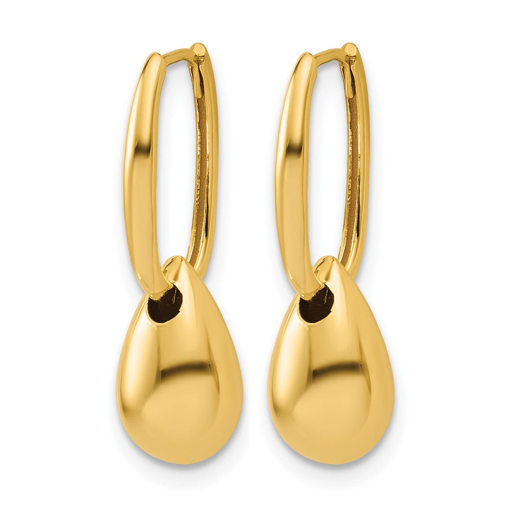 14K Polished Oval with Bead Hinged Hoop Earrings