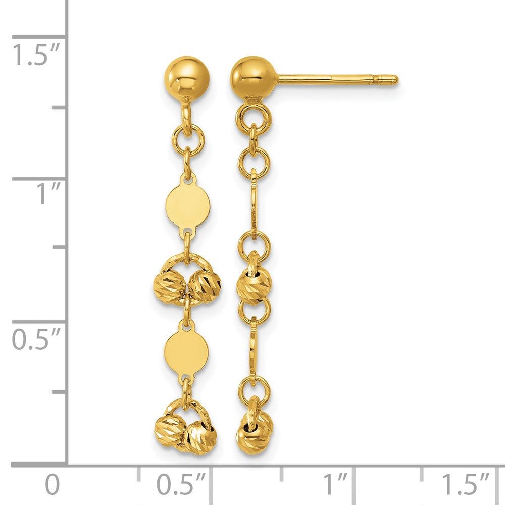 14K Polished Diamond-cut Beaded Fancy Circles Post Dangle Earrings