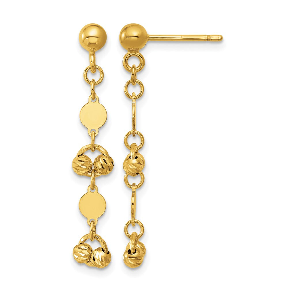 14K Polished Diamond-cut Beaded Fancy Circles Post Dangle Earrings