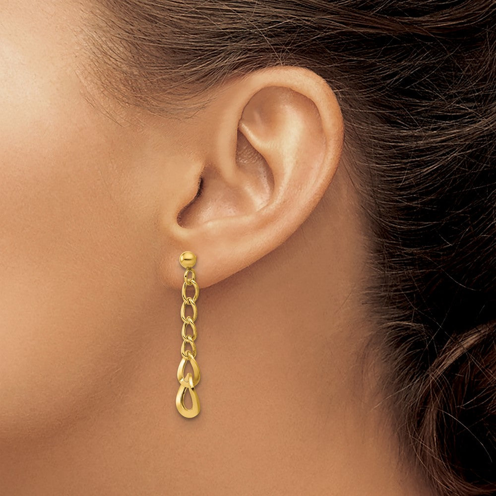 14K Polished Fancy Curb Link Post Dangle Earrings