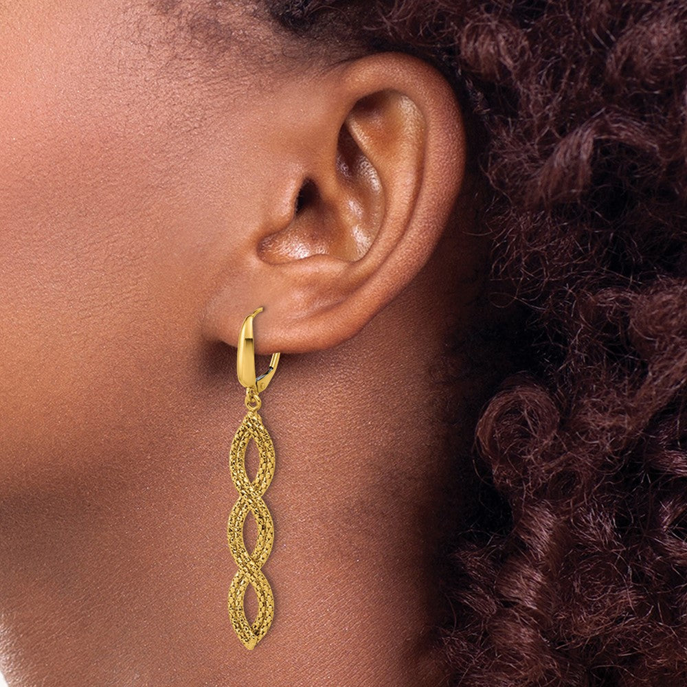 14K Polished Fancy Woven Dangle Leverback Earrings