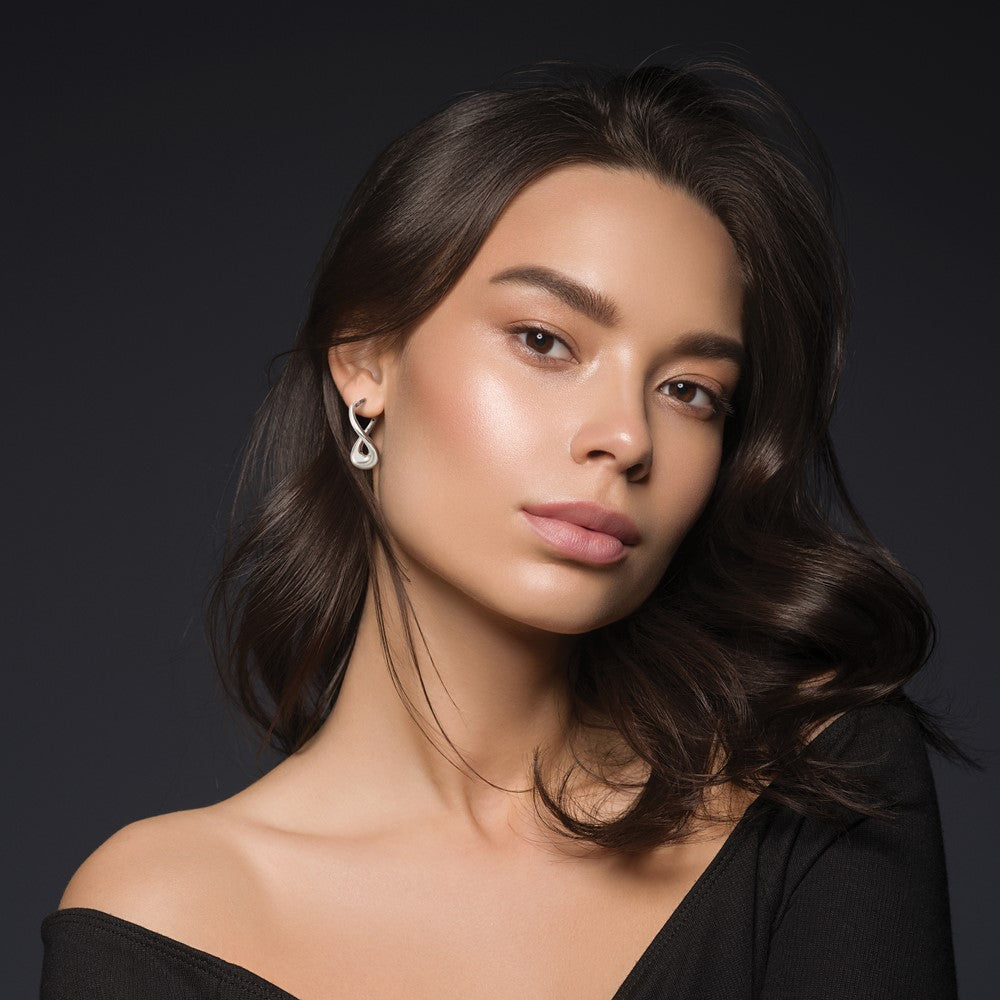 14K with White Rhodium Plating Polished Twist Hoop Earrings