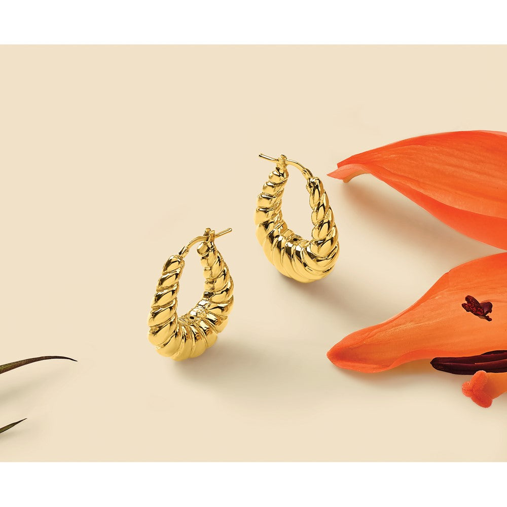 14K Polished Scallop Oval Hoop Earrings