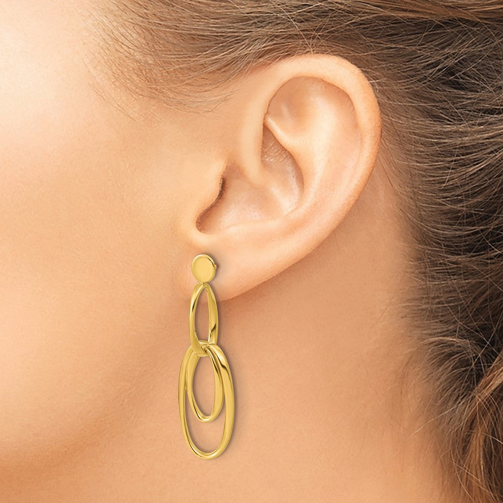 14K Polished Oval Dangle Post Earrings